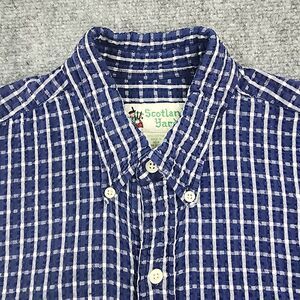 Scotland Yard Shirt Mens Large Blue Plaid Short Sleeve Seersucker Casual Hiking